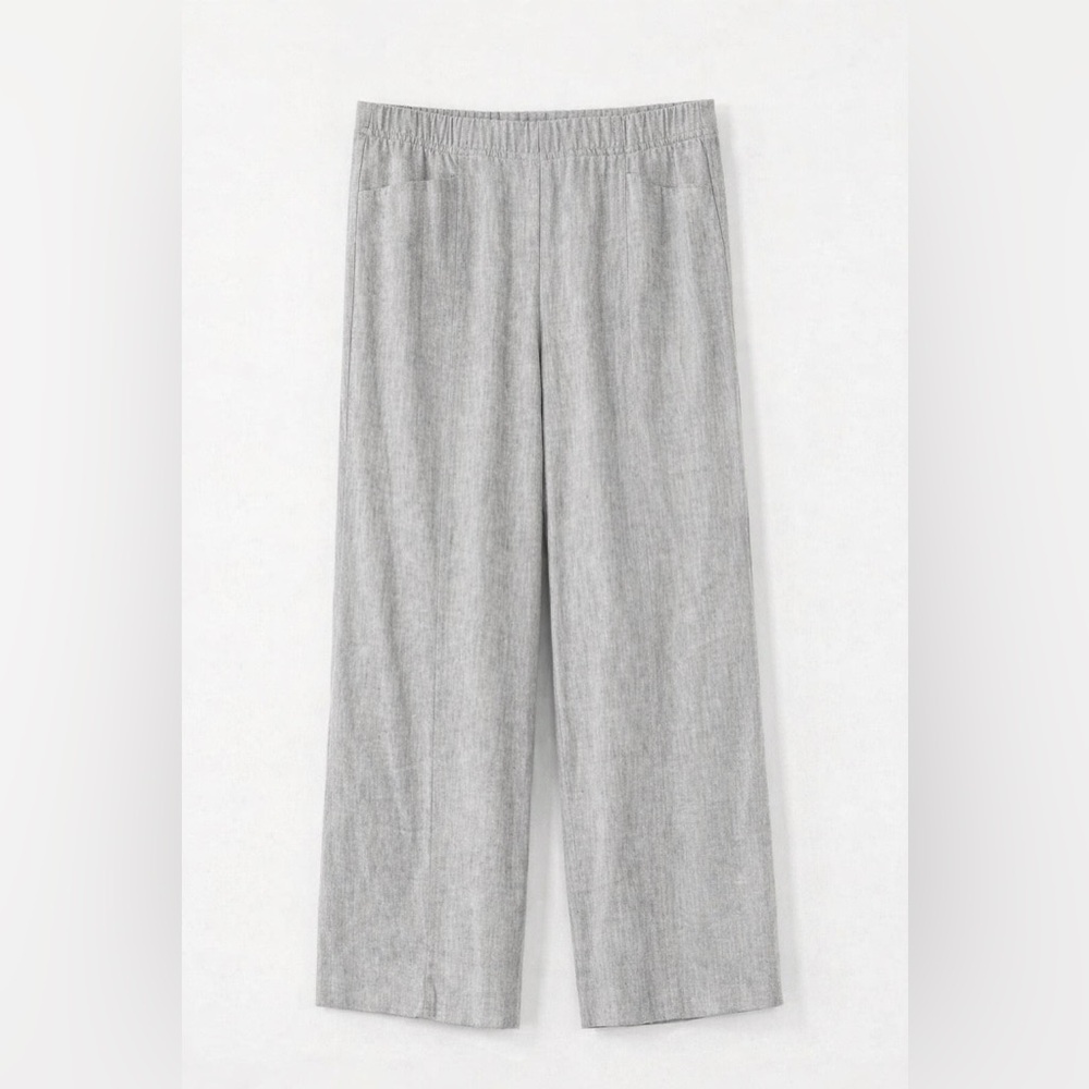J Jill Linen Stretch Straight Leg Pants Gray Pull On Front Pocket Small Women’s